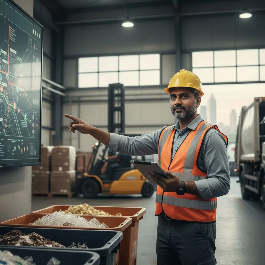 Waste logistics management and transportation services illustration