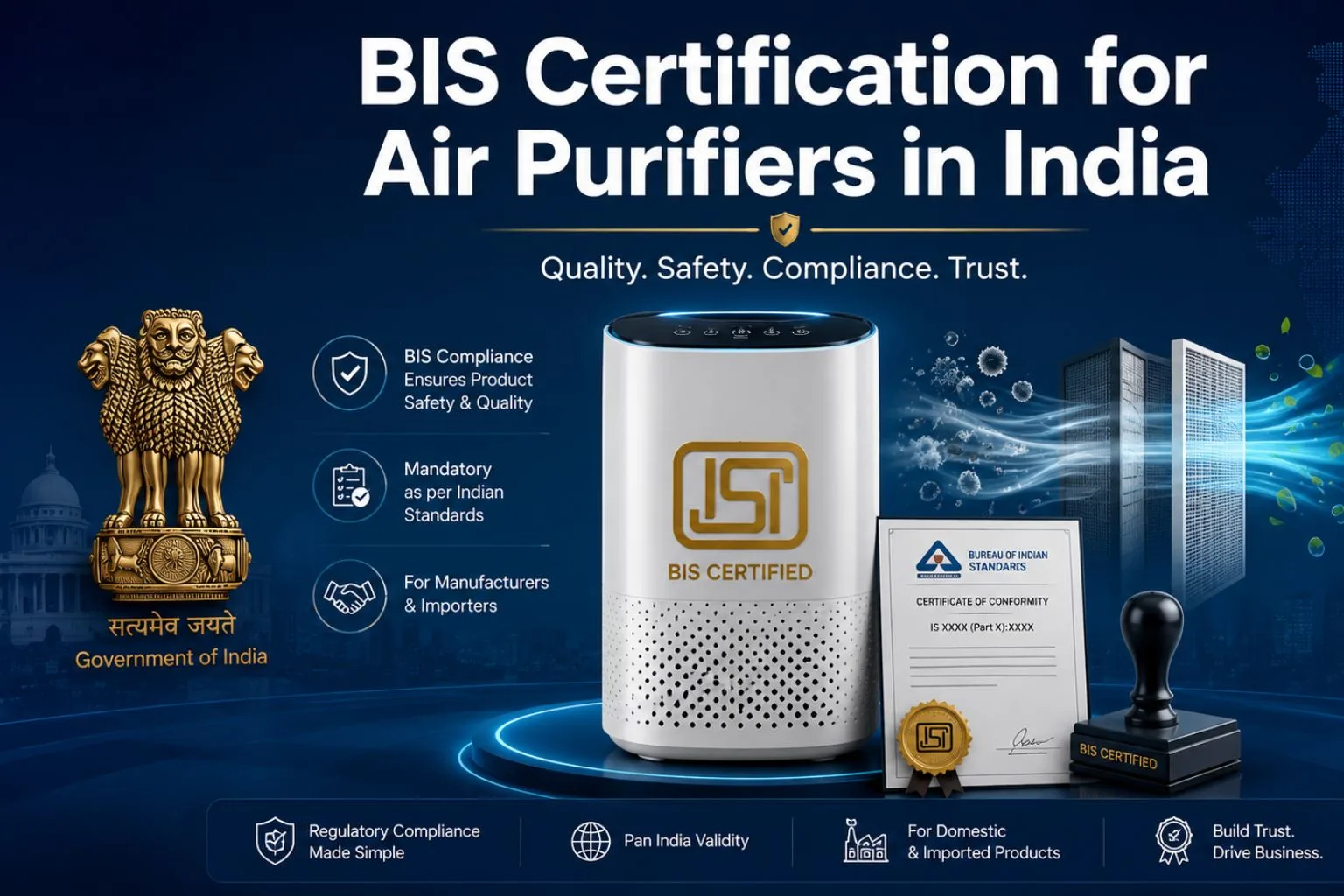 BIS-certified air purifier with ISI mark and compliance