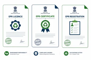 Illustration of three official documents side by side — labelled 'EPR Licence', 'EPR Certificate', and 'EPR Registration'