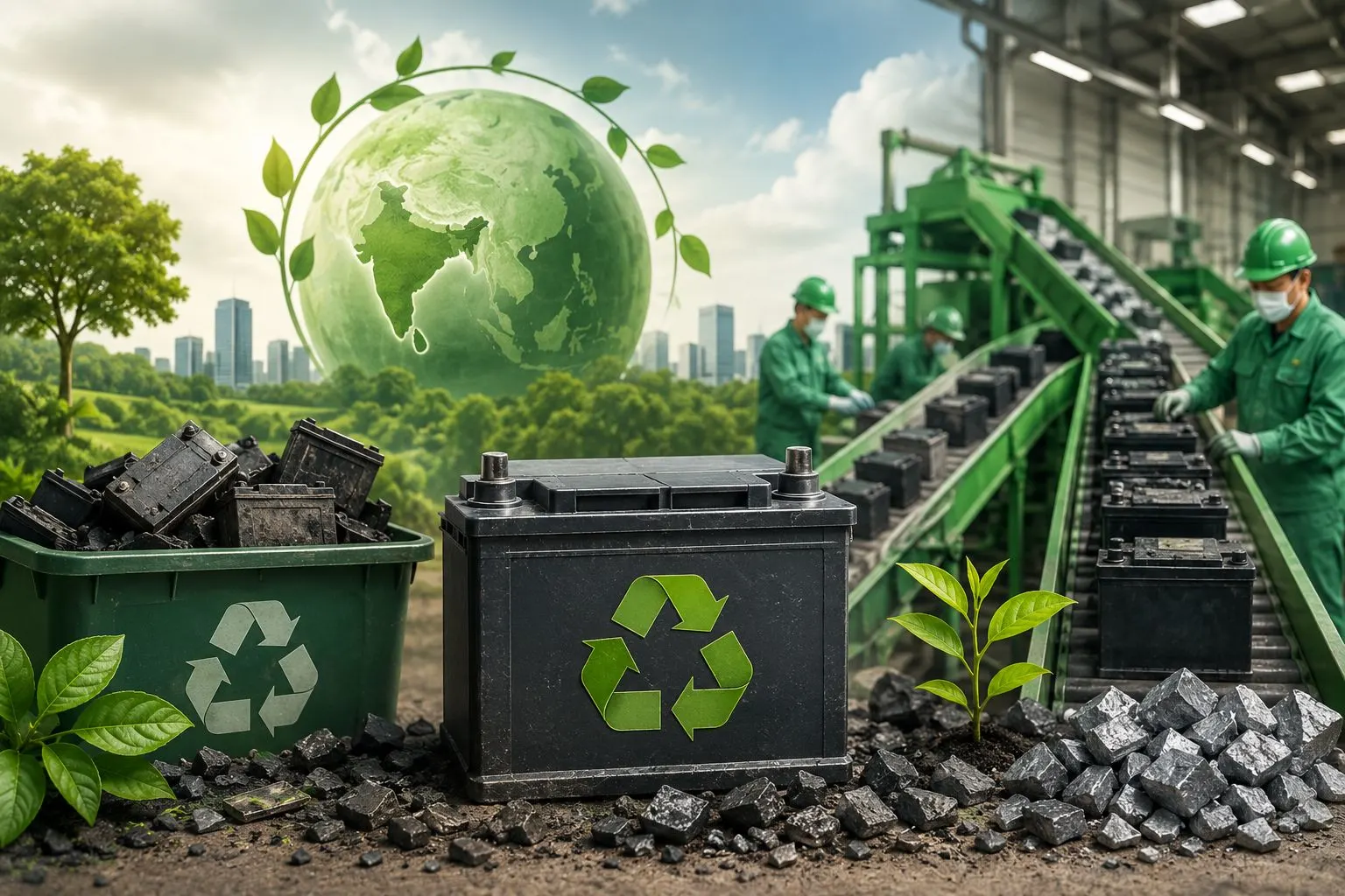 Lead-acid battery recycling facility with sustainable EPR waste management, battery collection, and eco-friendly resource recovery in India.
