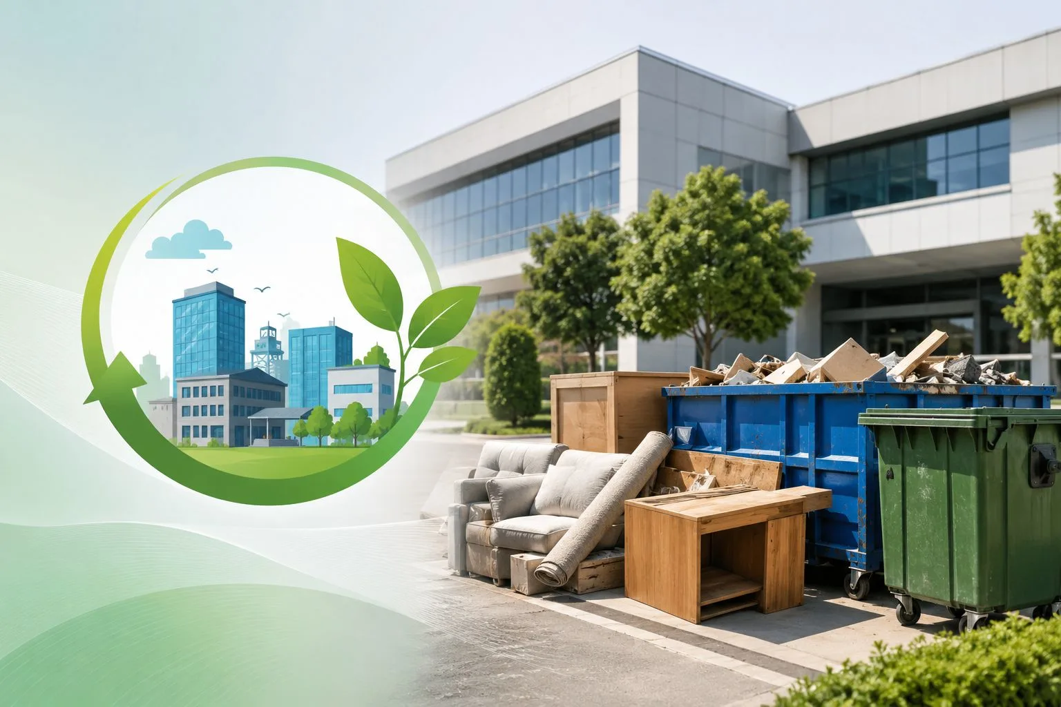 Corporate facility with bulk waste collection and recycling infrastructure.