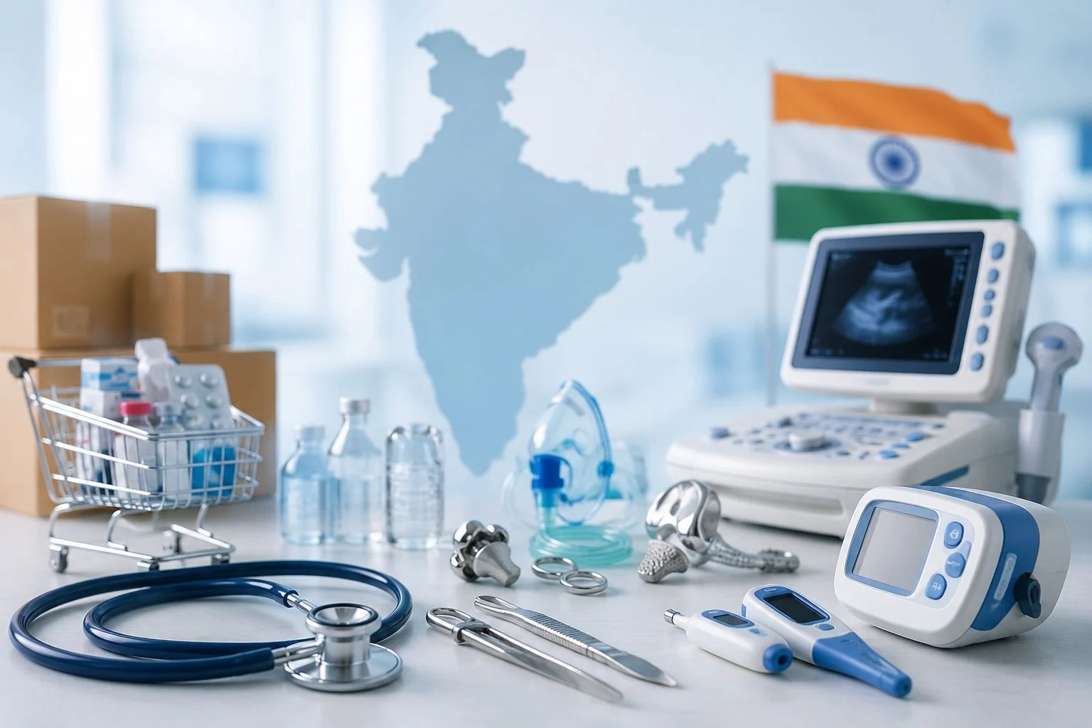 Medical devices and equipment representing CDSCO regulations in India.