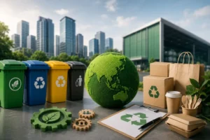 Sustainable waste management and recycling compliance concept for businesses.