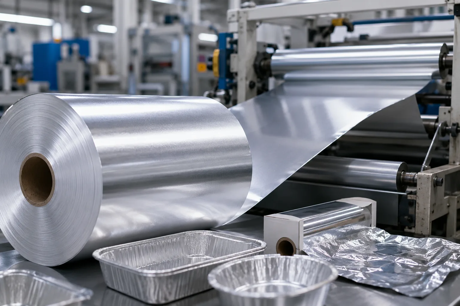 Aluminium foil manufacturing line with large foil roll.