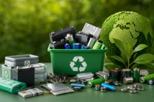 Battery waste recycling and collection concept.