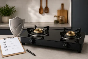 Domestic LPG gas stove with safety compliance concept.
