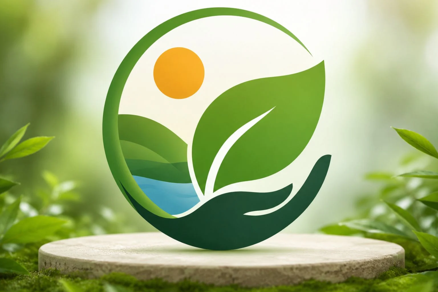 Eco-friendly sustainability concept with green leaves.