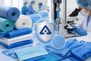 Medical textile quality inspection in a laboratory.