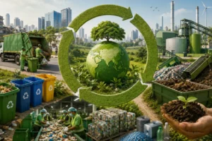 Solid waste recycling facility supporting India's circular economy.