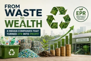 Waste recycling and EPR profit concept with recycled plastic, recycling plant, and growth chart